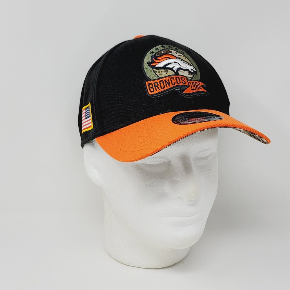 New Era 39THIRTY Denver Broncos Salute to Service Hat Mens S/M Black Orange Camo